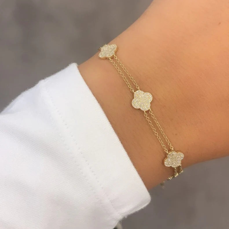 Pavé Clover Double Chain Bracelet