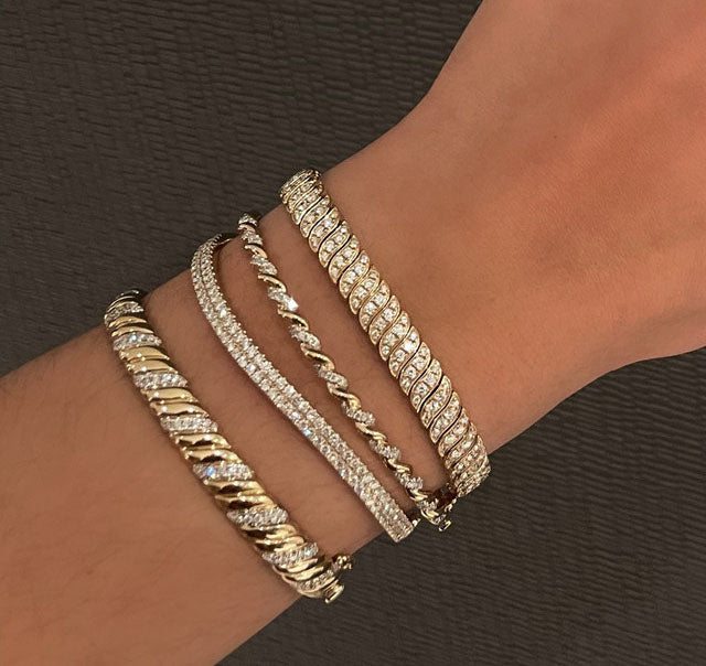 Double Twisted Gold x Diamond Bangle