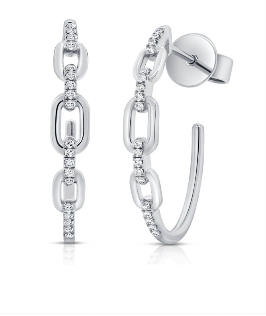 Long Link Pavé Accent Hoops