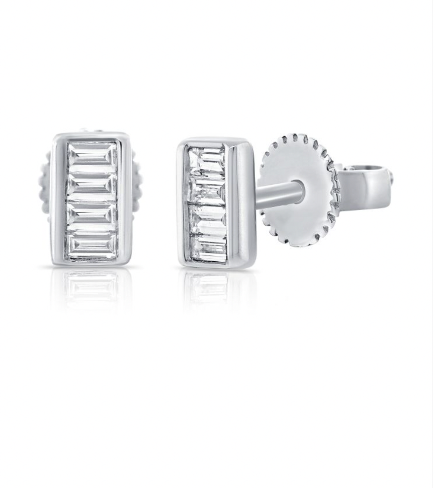 Petite Bezeled Baguette Stud Earrings