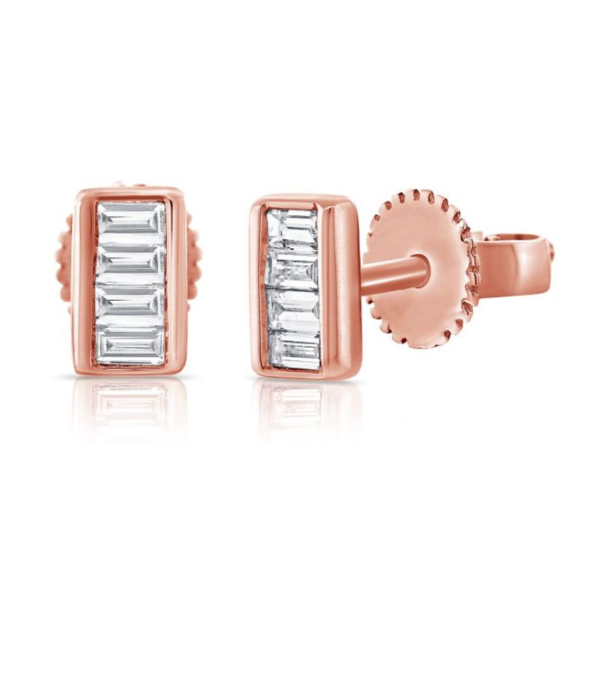 Petite Bezeled Baguette Stud Earrings