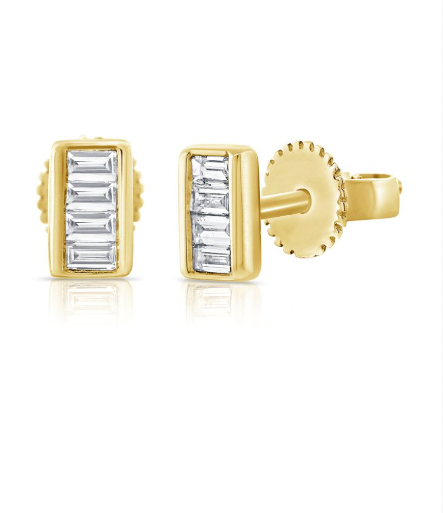 Petite Bezeled Baguette Stud Earrings