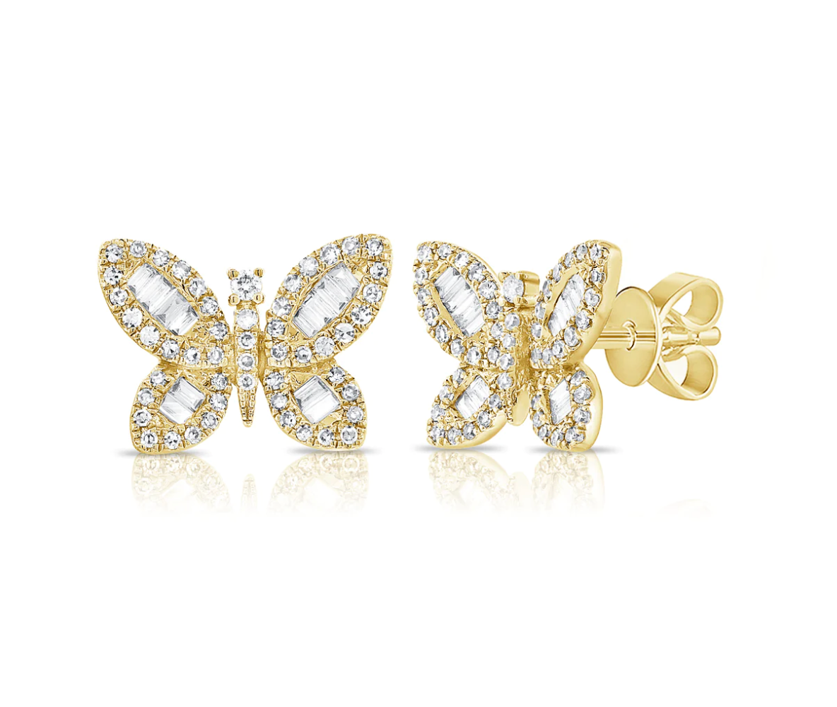 Baguette x Pave Butterfly Stud Earrings