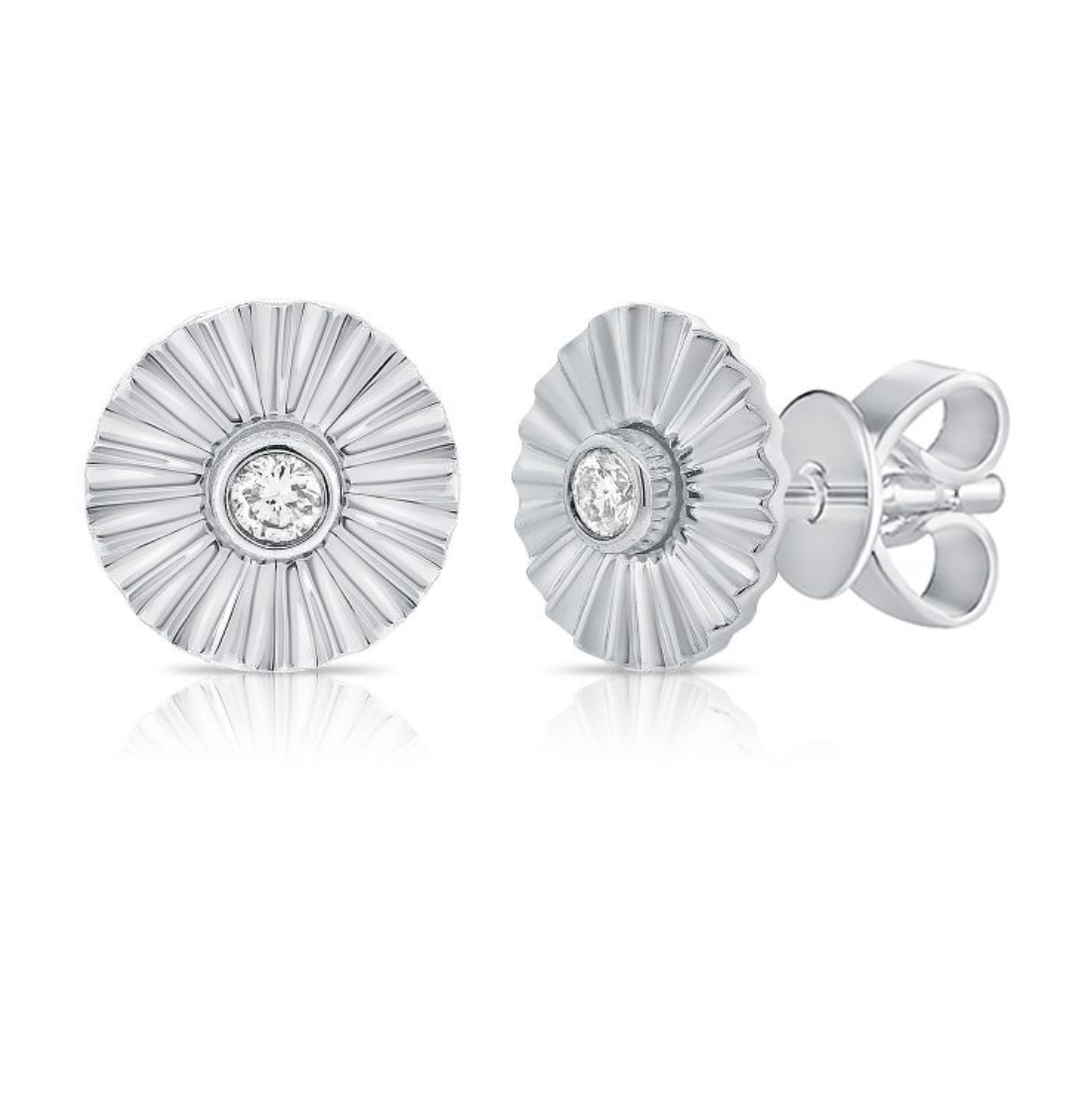 Fluted Round Brilliant Diamond Circle Stud