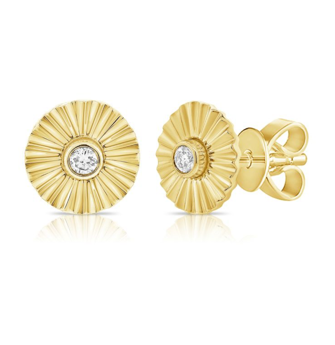 Fluted Round Brilliant Diamond Circle Stud