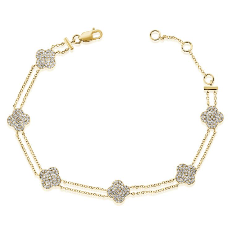 Pavé Clover Double Chain Bracelet