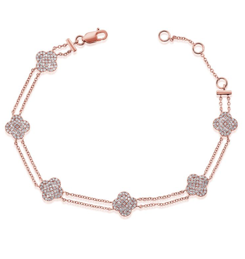 Pavé Clover Double Chain Bracelet